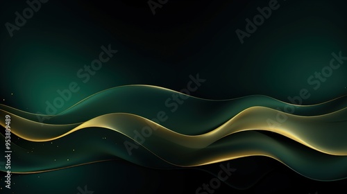 A smooth, flowing abstract design featuring waves of green and gold against a dark background, ideal for digital graphics.