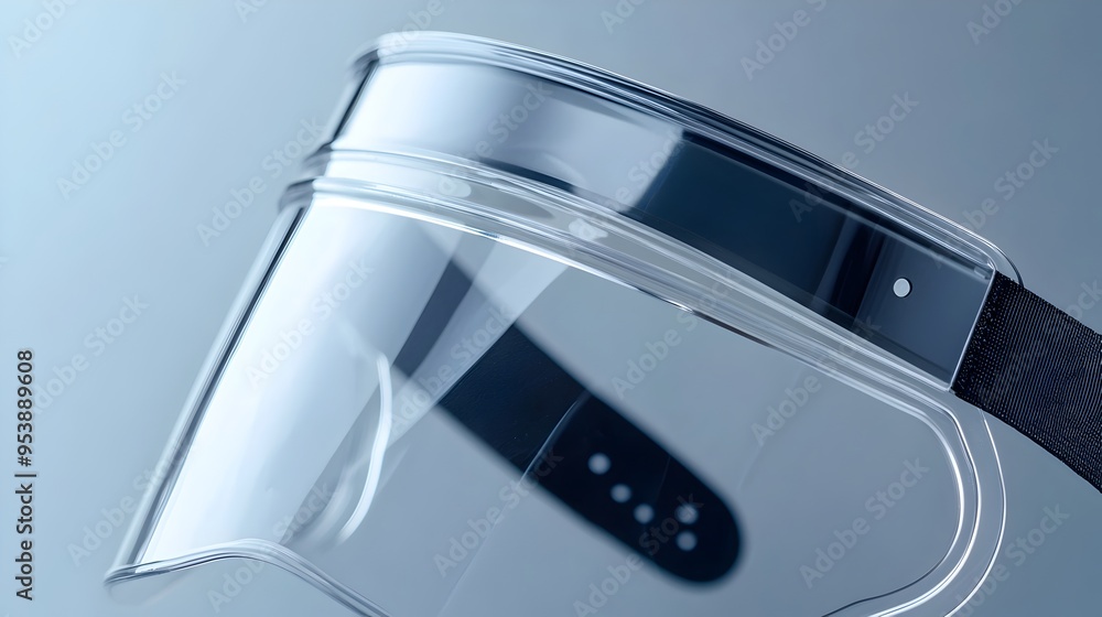 Close-up of Adjustable Face Shield with Clear Plastic Visor for Health Protection Close-up of Adjustable Face Shield with Clear Plastic Visor for Health Protection
