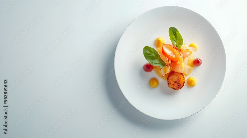 A minimalist white background with a 3D-rendered gourmet dish A minimalist white background with a 3D-rendered gourmet dish
