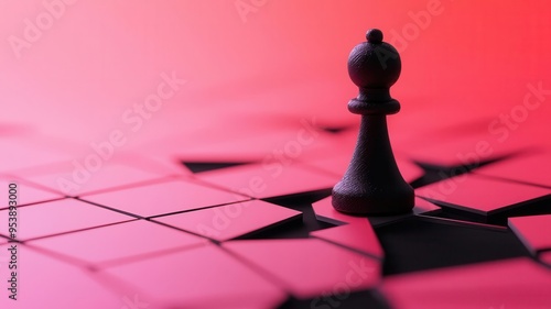 Shattered monopoly piece on a digital board, representing the fall of traditional business dominance, Symbolic, Cool tones