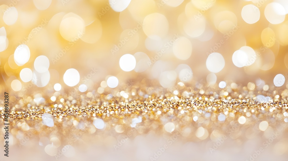 A close-up of shimmering gold glitter scattered on a light pastel background, creating an elegant effect with ample copy space A close-up of shimmering gold glitter scattered on a light pastel background, creating an elegant effect with ample copy space