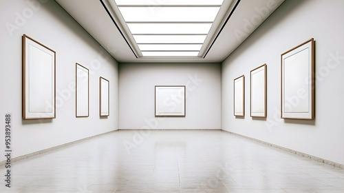 An elegant art gallery with a solid light gray background, perfect for displaying framed artwork without distractions