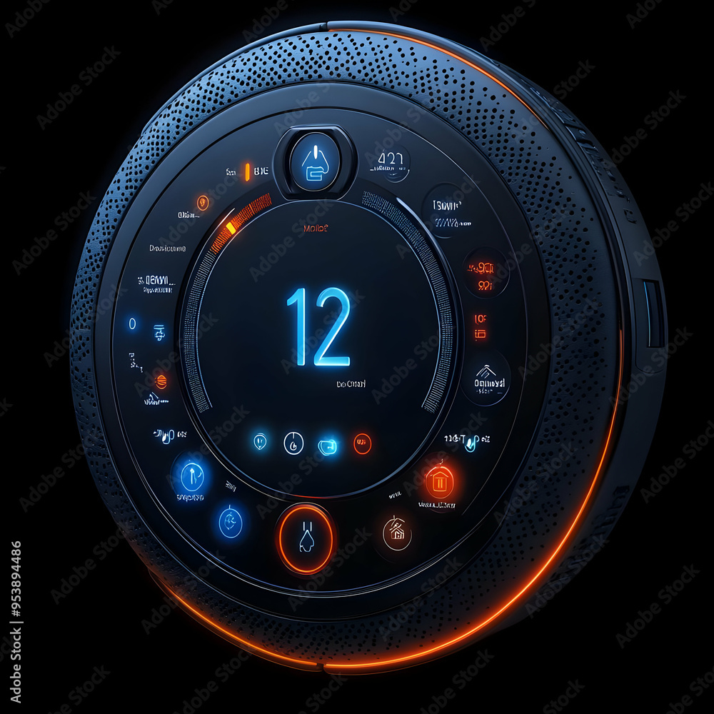 Futuristic Circular Interface with Glowing Buttons and Display - 3D Illustration Futuristic Circular Interface with Glowing Buttons and Display - 3D Illustration