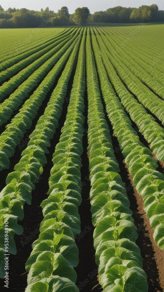 Rows of young tobacco plants in a well-organized agricultural field with lush green leaves and fertile soil. Rows of young tobacco plants in a well-organized agricultural field with lush green leaves and fertile soil.