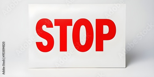 A white background stock photo displaying a clean, straightforward poster with the word "STOP" in bold red letters. 