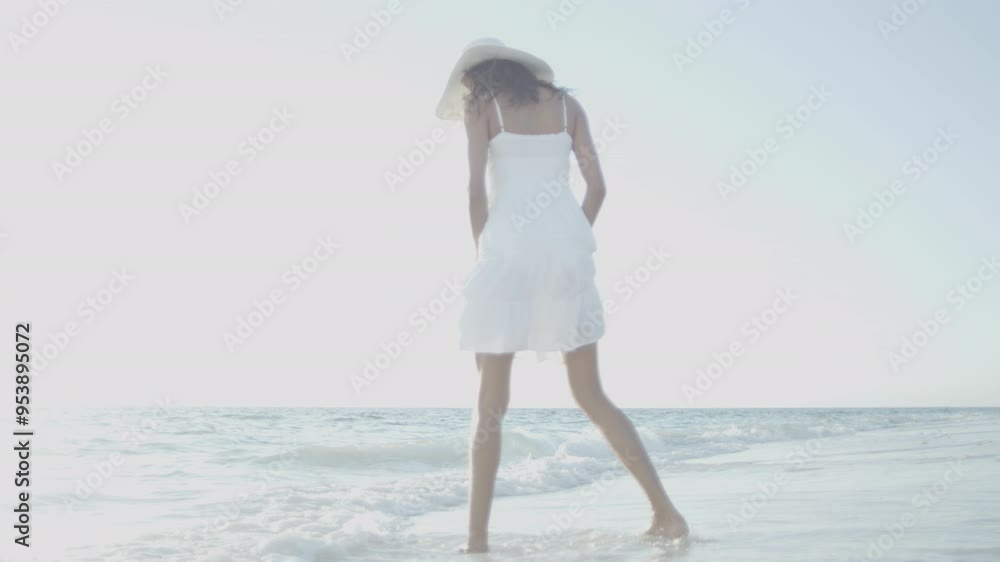 Beautiful Latin Girl in White on Paradise Beach Sunset Beautiful Latin Girl in White on Paradise Beach Sunset