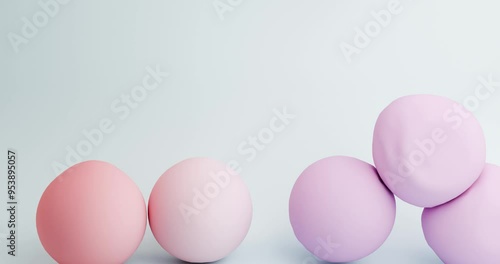 3D animation of pink and lavender pastel spheres fills the screen, conveying the concepts of softness, saturation, restoration, and barrier protection. photo