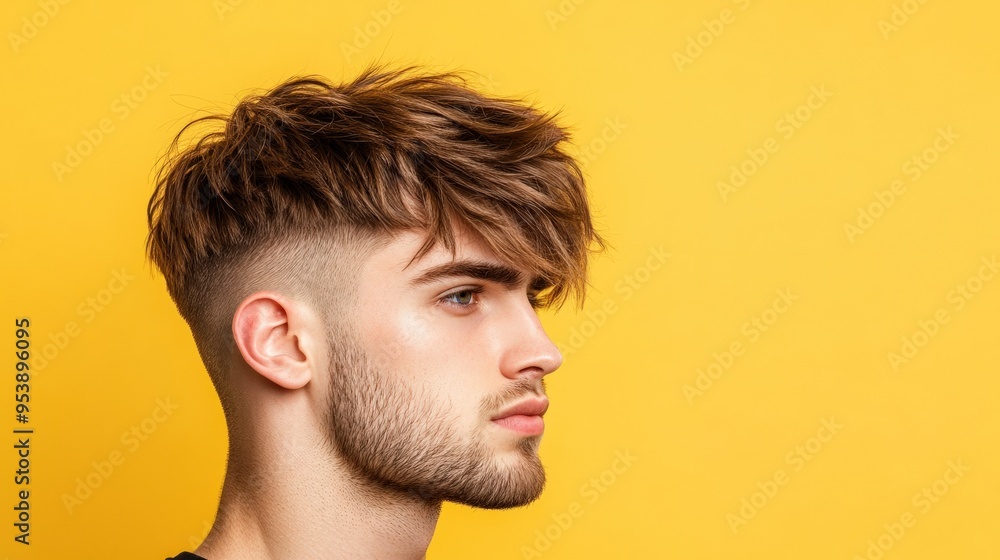 A man with a trendy haircut for fashion A man with a trendy haircut for fashion
