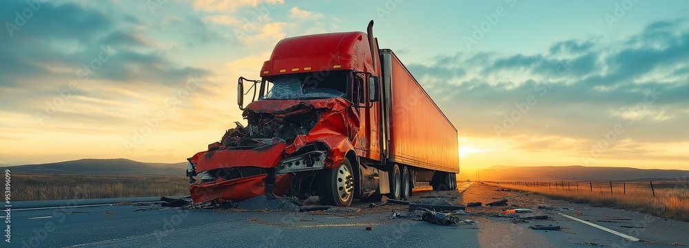 On a highway, a lorry broke down in an accident. On a highway, a lorry broke down in an accident.