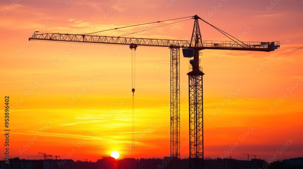 Silhouette of a Crane against a Vivid Sunset Silhouette of a Crane against a Vivid Sunset