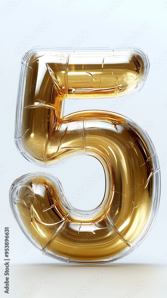 Golden Inflatable Number Five Balloon Isolated on White Background Golden Inflatable Number Five Balloon Isolated on White Background