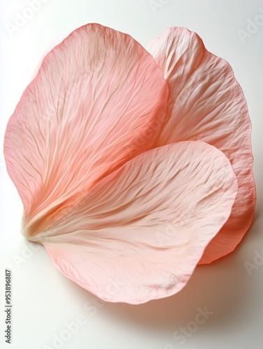 close up of a single rose petal in pink color isolated on white bakground