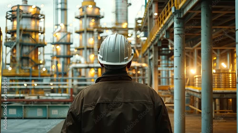 a man in a construction helmet stands at the epicenter of a sprawling industrial complex, where the fusion of manpower a man in a construction helmet stands at the epicenter of a sprawling industrial complex, where the fusion of manpower