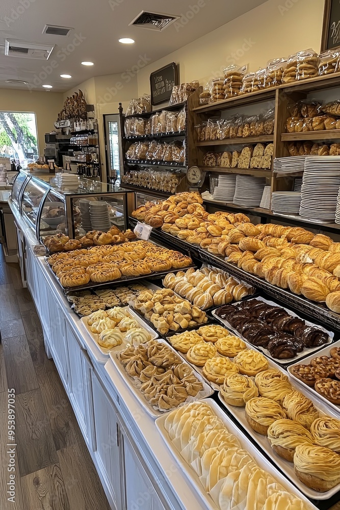 Golden Pastries Rustic Charm A Bakerys Tempting Display Rows of sweet treats woodpaneled walls soft lighting create a warm atmosphere Coffee Golden Pastries Rustic Charm A Bakerys Tempting Display Rows of sweet treats woodpaneled walls soft lighting create a warm atmosphere Coffee