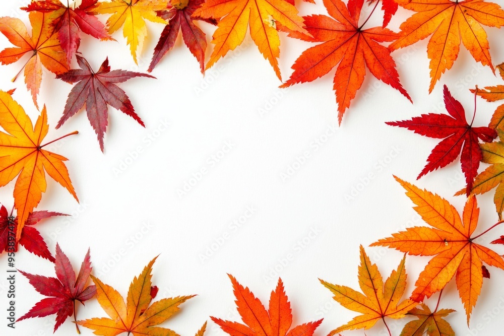 Autumn Maple Leaves Flat Lay White Background created with Generative AI Autumn Maple Leaves Flat Lay White Background created with Generative AI