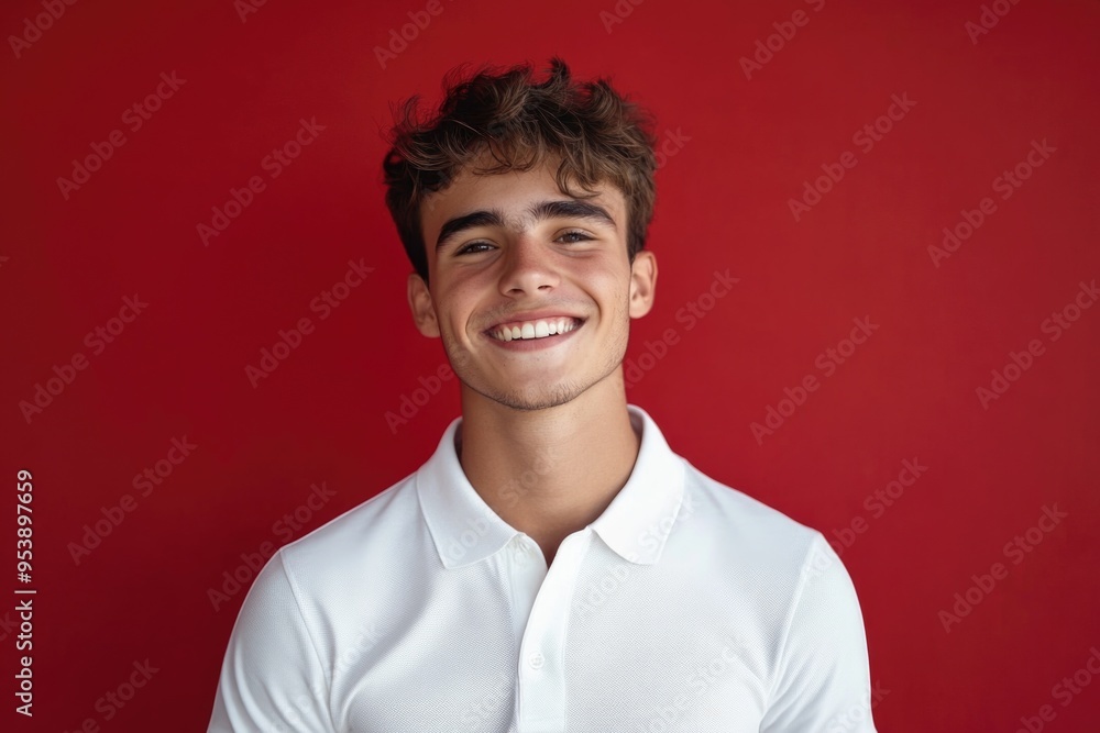 Obraz premium Young man smiling in white shirt