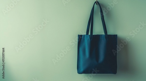 Minimalist Blue Tatami Bag Hanging on Green Wall A Simple Canvas for Everyday Adventures Tote bag photo