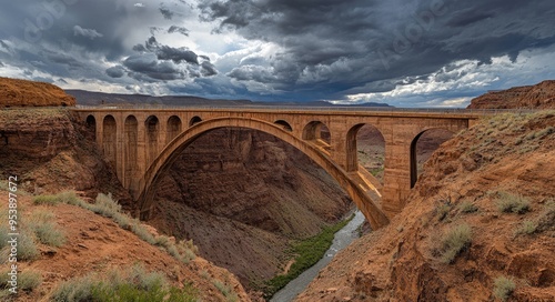 Blanding Utah: The Beauty of Hite Crossing Bridge Over Colorado River Under Cloudy Skies photo