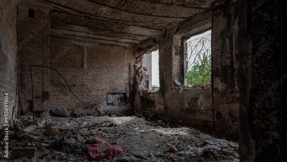 destroyed building in a city lost during the war with Ukraine destroyed building in a city lost during the war with Ukraine