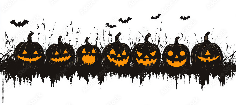 Halloween Pumpkins Banner Design with Copy Space Halloween Pumpkins Banner Design with Copy Space