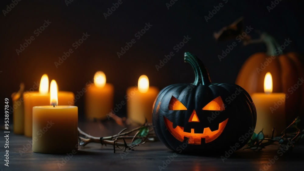 Fototapeta premium halloween pumpkin with candles