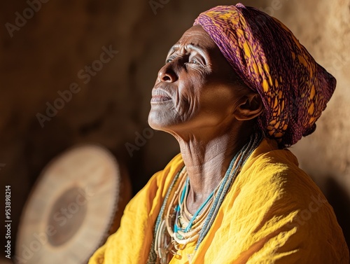 A person singing a traditional song in a quiet room, their voice filled with emotion and the weight of cultural legacy photo