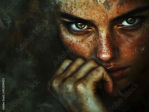 A person's face resting on their hand, eyes distant, reflecting deep thought and contemplation