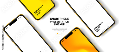 Realistic smartphone mockup. Mobile phone vector with isolated on white background. Device front view. 3D mobile phone with shadow. Realistic, high quality smart phone mockup for ui ux presentation.