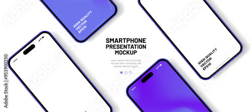 Realistic smartphone mockup. Mobile phone vector with isolated on white background. Device front view. 3D mobile phone with shadow. Realistic, high quality smart phone mockup for ui ux presentation.