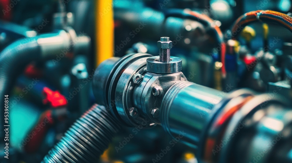 Obraz premium Close-up of Industrial Piping and Valves