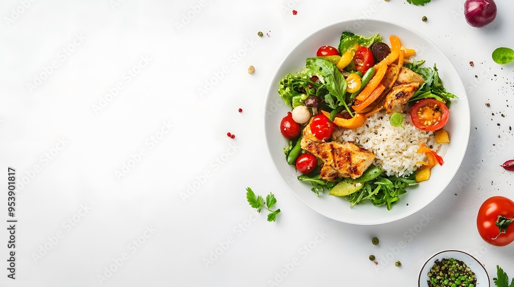 A sleek white surface with a restaurant-quality meal ready for delivery A sleek white surface with a restaurant-quality meal ready for delivery