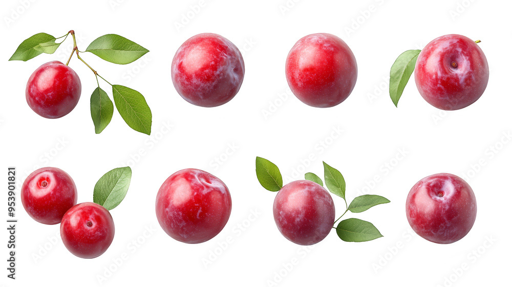Red Plums with Leaves and Grid Pattern Red Plums with Leaves and Grid Pattern