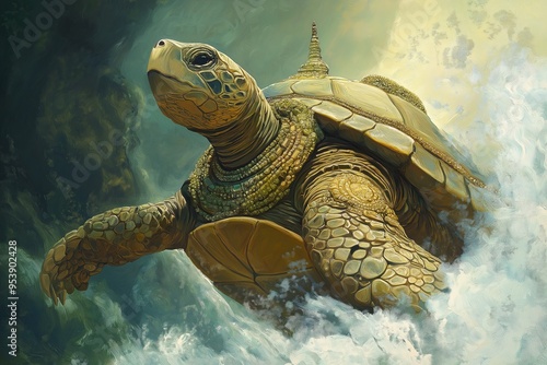 Kurma the Turtle Incarnation of Vishnu, Illustration, Perfect for Mythological and Religious Graphics photo