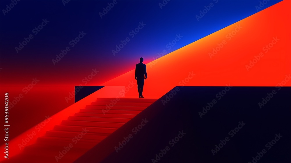 Silhouette of a Man in a Futuristic Colorful Landscape Silhouette of a Man in a Futuristic Colorful Landscape