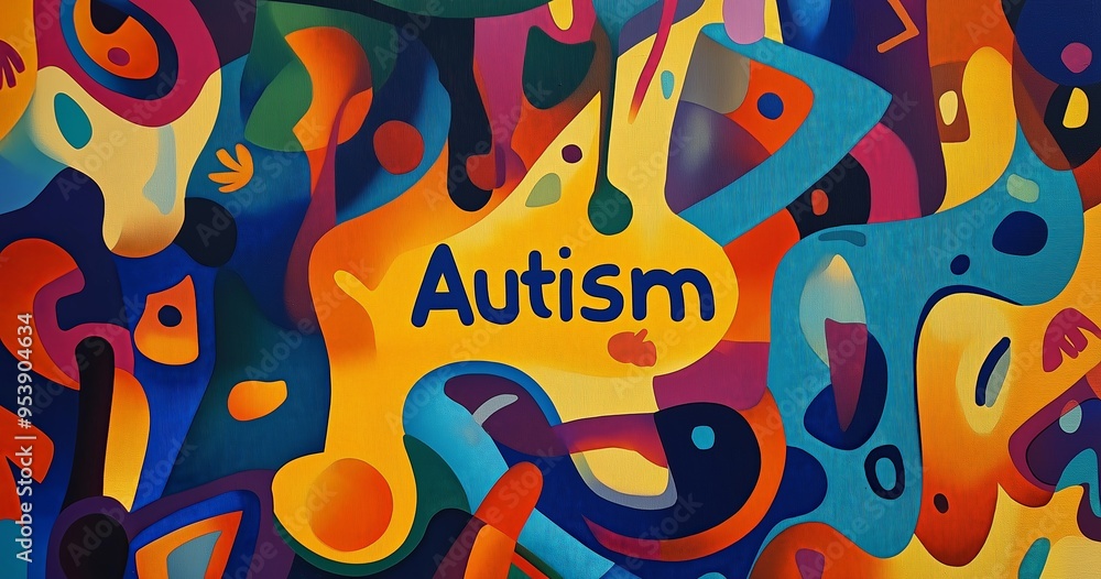 Obraz premium Painting Consisting of Bright Abstract Forms and Colors Reflecting Autism Sensory Perception