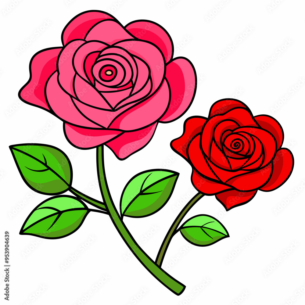 Red and Pink Rose Branches Vector Art - Printable Floral Design Red and Pink Rose Branches Vector Art - Printable Floral Design