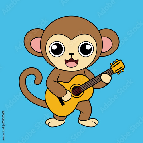 Caricature Drawing of Monkey Playing Guitar - Fun Vector Art for Printr