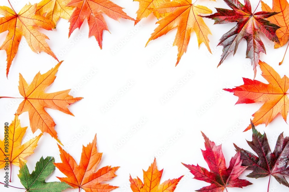 Autumn Maple Leaves Flat Lay White Background created with Generative AI Autumn Maple Leaves Flat Lay White Background created with Generative AI