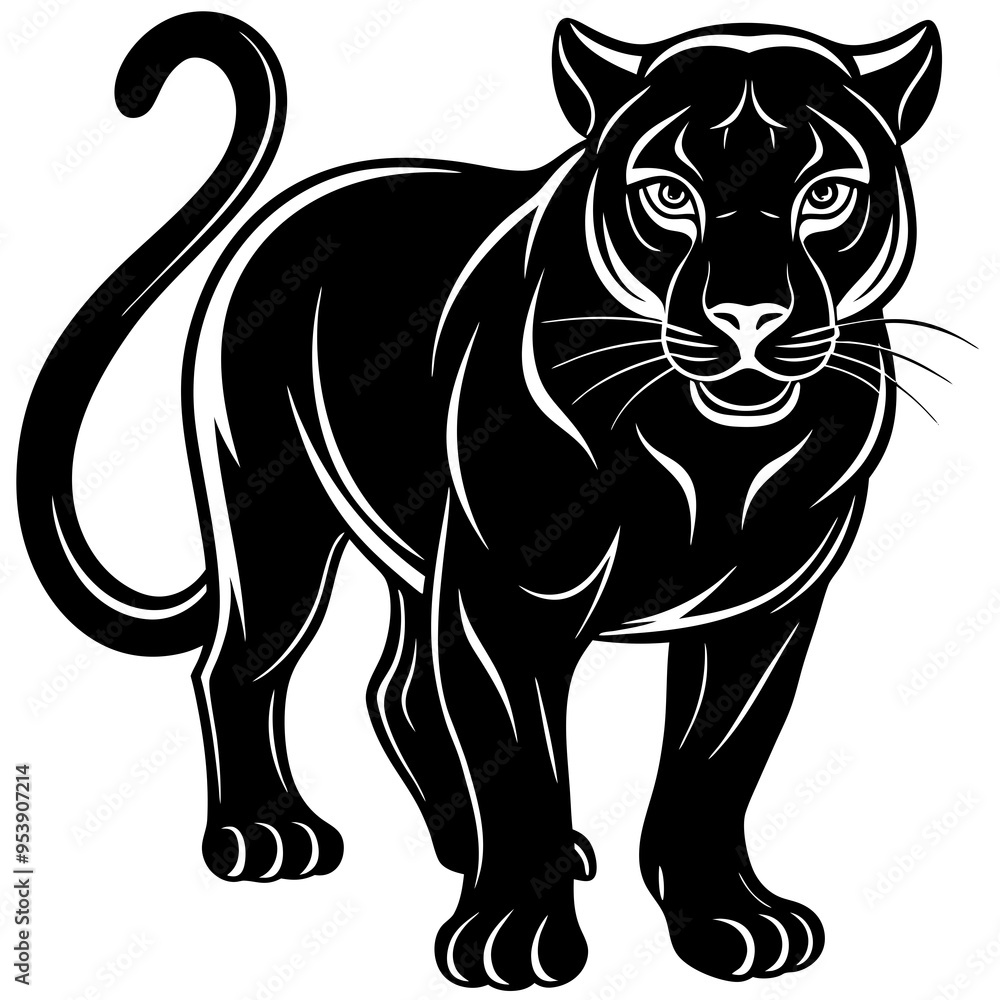 Fototapeta premium Panther Outline in Black and White - Precision Vector Silhouette Design