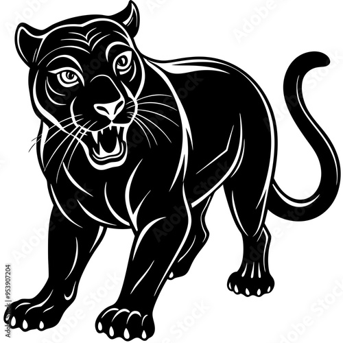 Panther Outline in Black and White - Precision Vector Silhouette Design