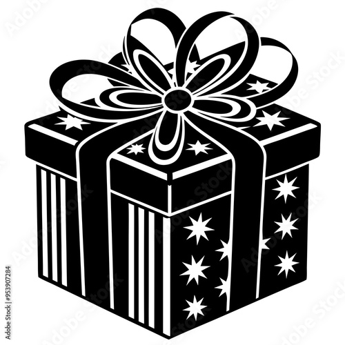 Vector Black Silhouette of Christmas Set Gift Boxes - Festive Holiday Icons.