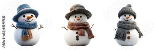 Cute snowman in winter clothing isolated on transparent background