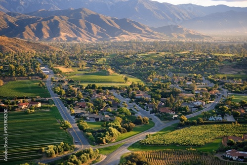 Ventura County Farm. Aerial View of Santa Rosa Valley Camarillo Homes and Farms in Suburban Ventura County, California