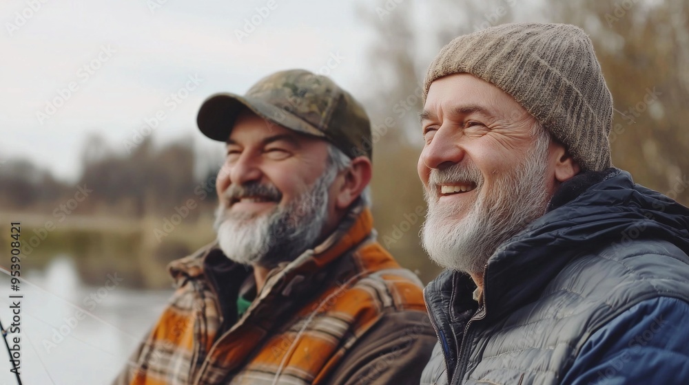 Big game fishing. fly fish hobby of men. retirement fishery. happy fishermen friendship. Two male friends fishing together. Catching and fishing. retired dad and mature bearded son. Big game fishing. fly fish hobby of men. retirement fishery. happy fishermen friendship. Two male friends fishing together. Catching and fishing. retired dad and mature bearded son.