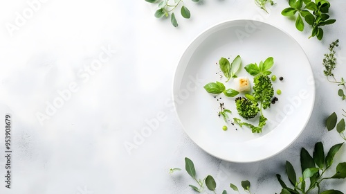 A minimalist white surface highlighting a restaurant-quality meal