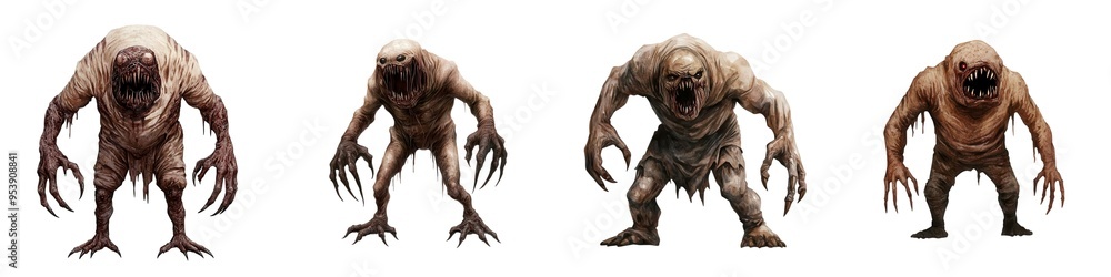 A collection of eerie creatures exhibiting unique features and menacing poses, perfect for horror and fantasy themes. A collection of eerie creatures exhibiting unique features and menacing poses, perfect for horror and fantasy themes.