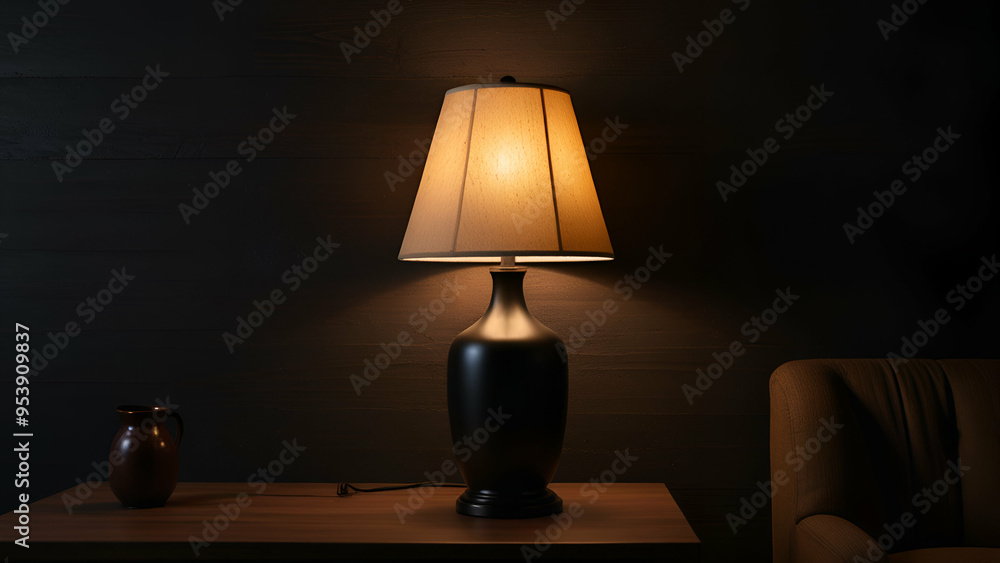 Table Lamp Illuminating Against a Dark Wall, Creating a Cozy Atmosphere Table Lamp Illuminating Against a Dark Wall, Creating a Cozy Atmosphere