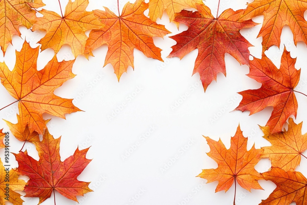 Autumn Maple Leaves Flat Lay White Background created with Generative AI Autumn Maple Leaves Flat Lay White Background created with Generative AI