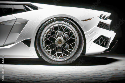 Wallpaper Mural Close-Up of Luxury White Sports Car with Detailed Alloy Wheel Torontodigital.ca
