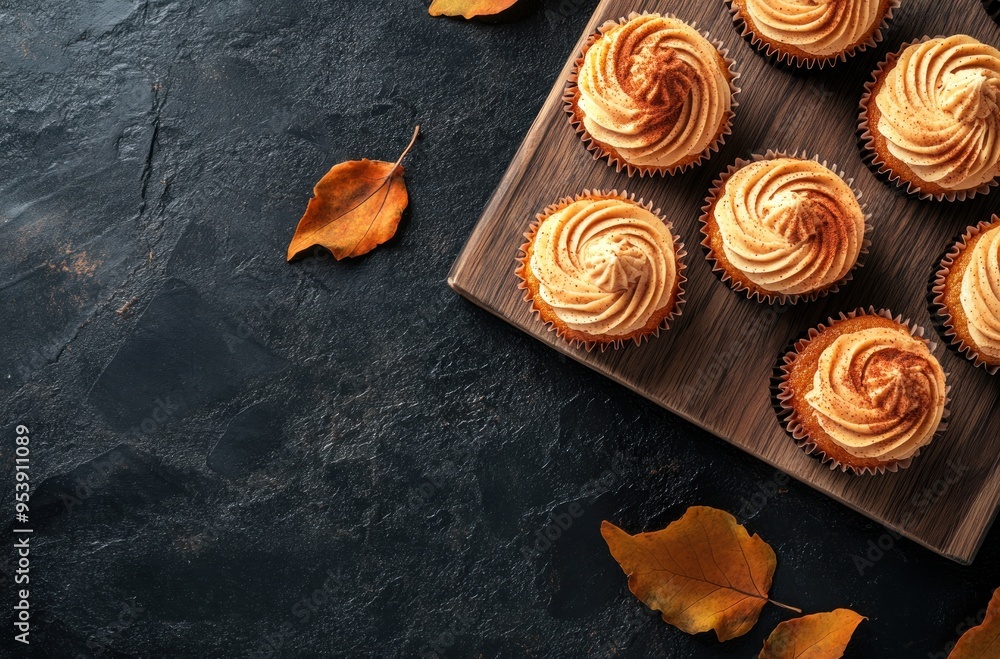 Delicious Cupcakes with Autumn Leaves Delicious Cupcakes with Autumn Leaves